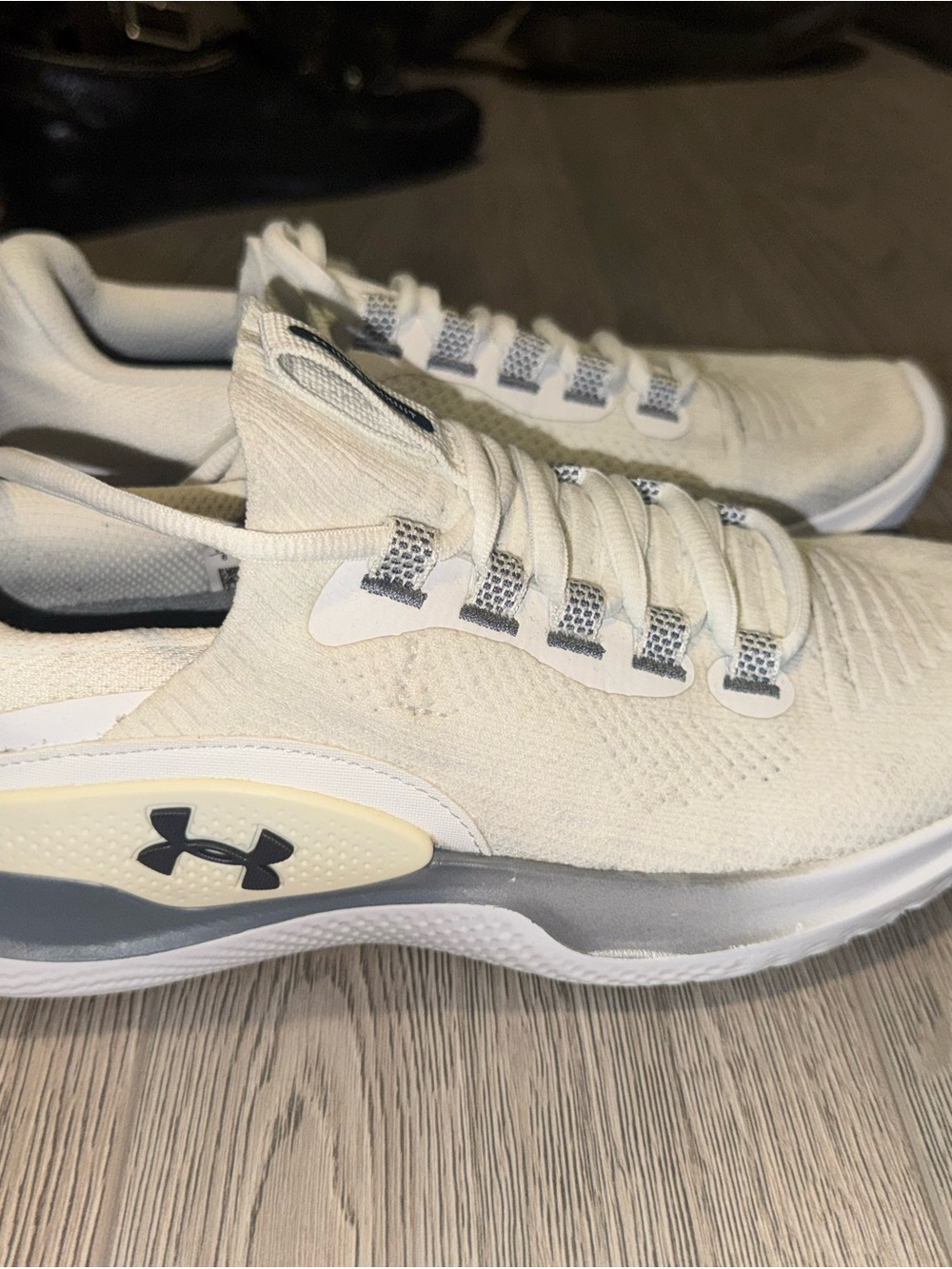 Under Armour men's Cream Knit Athletic Trainers with Gray Accents